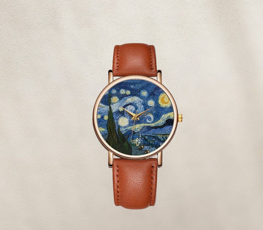 Galartaura Montre marron La Nuit Etoilée - Van Gogh