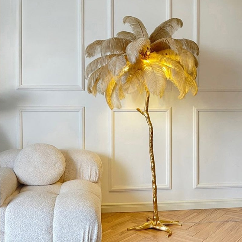 Lampadaire plume, lampadaire sur pied salon, lampadaire plume d'autruche,  lampadaire sur pied Lampe à plumes élégante pour les chambres et le salon  avec commutation à pied dimmable, 160cm (White) : : Luminaires