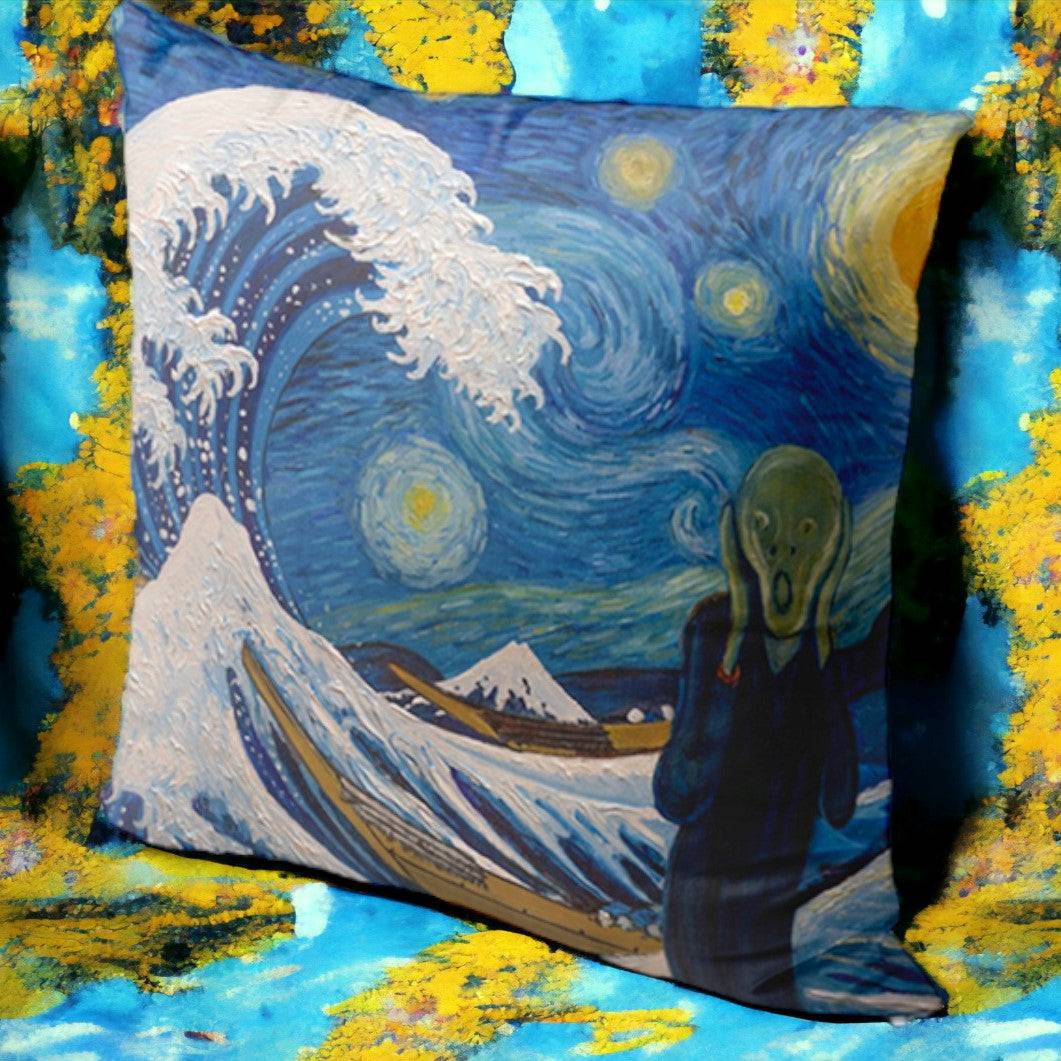 Galartaura Housse coussin - La nuit étoilée sous un cri emporté par la vague