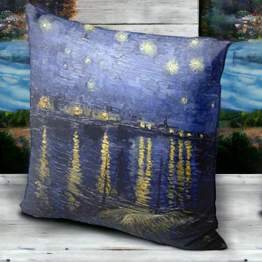 Galartaura Housse coussin Van Gogh - Nuit étoilée sur le Rhône