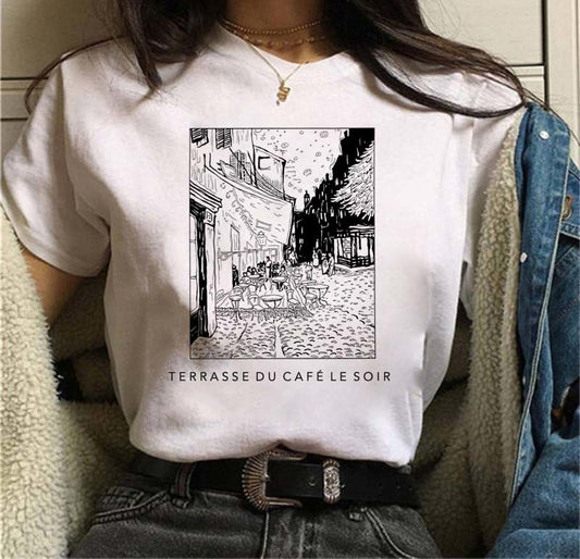 Galartaura Tee-shirt Terrasse du café le soir - Van Gogh