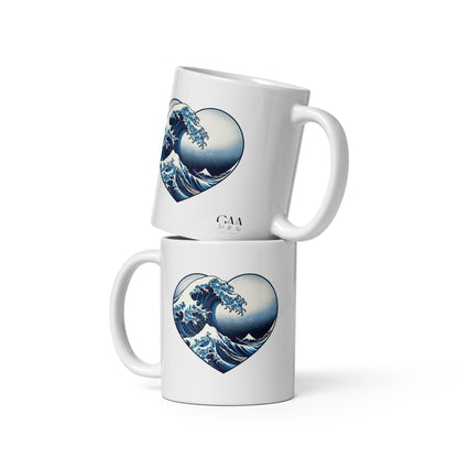 Mug Blanc Brillant "Coeur de la Vague" - Hokusai Galartaura