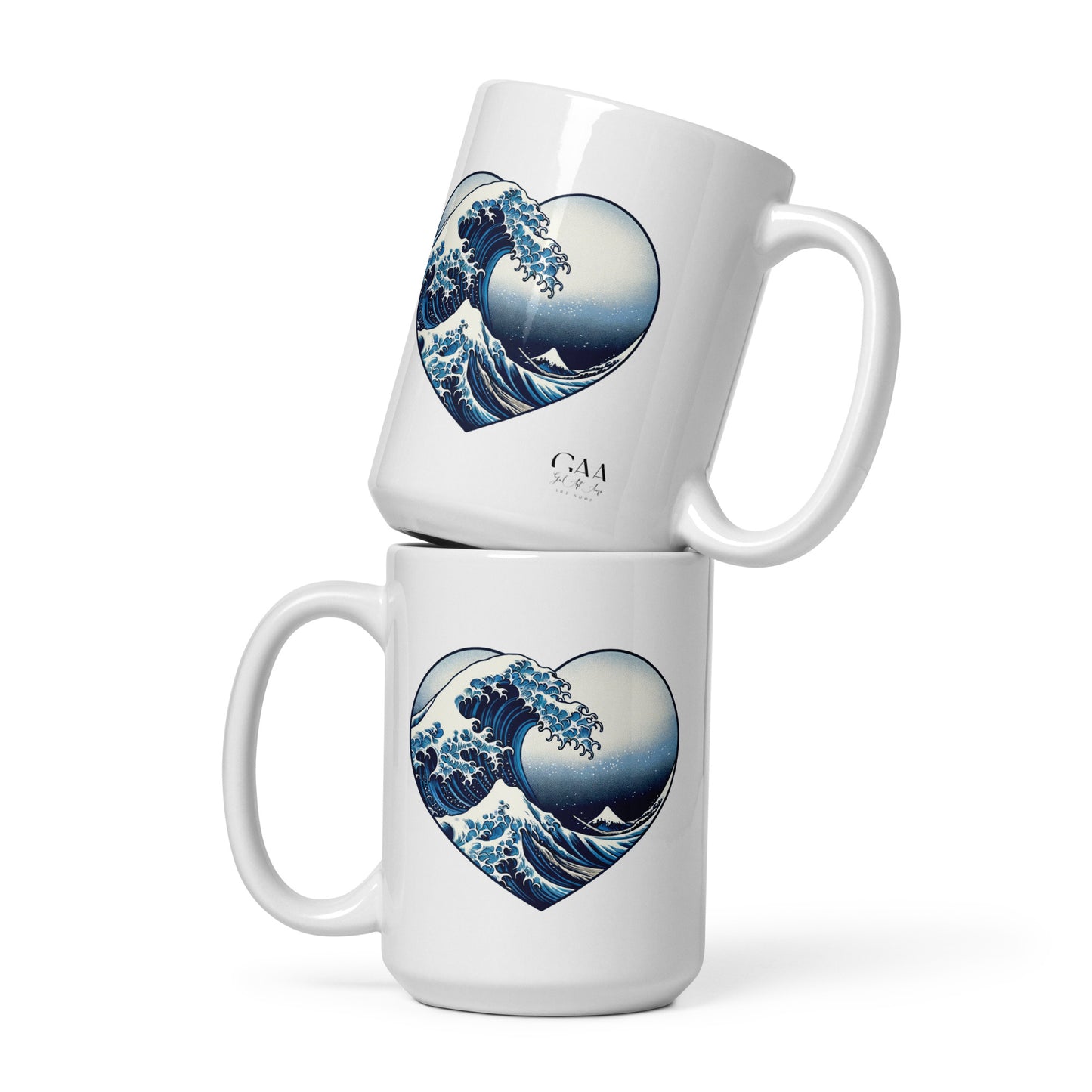 Mug Blanc Brillant "Coeur de la Vague" - Hokusai Galartaura