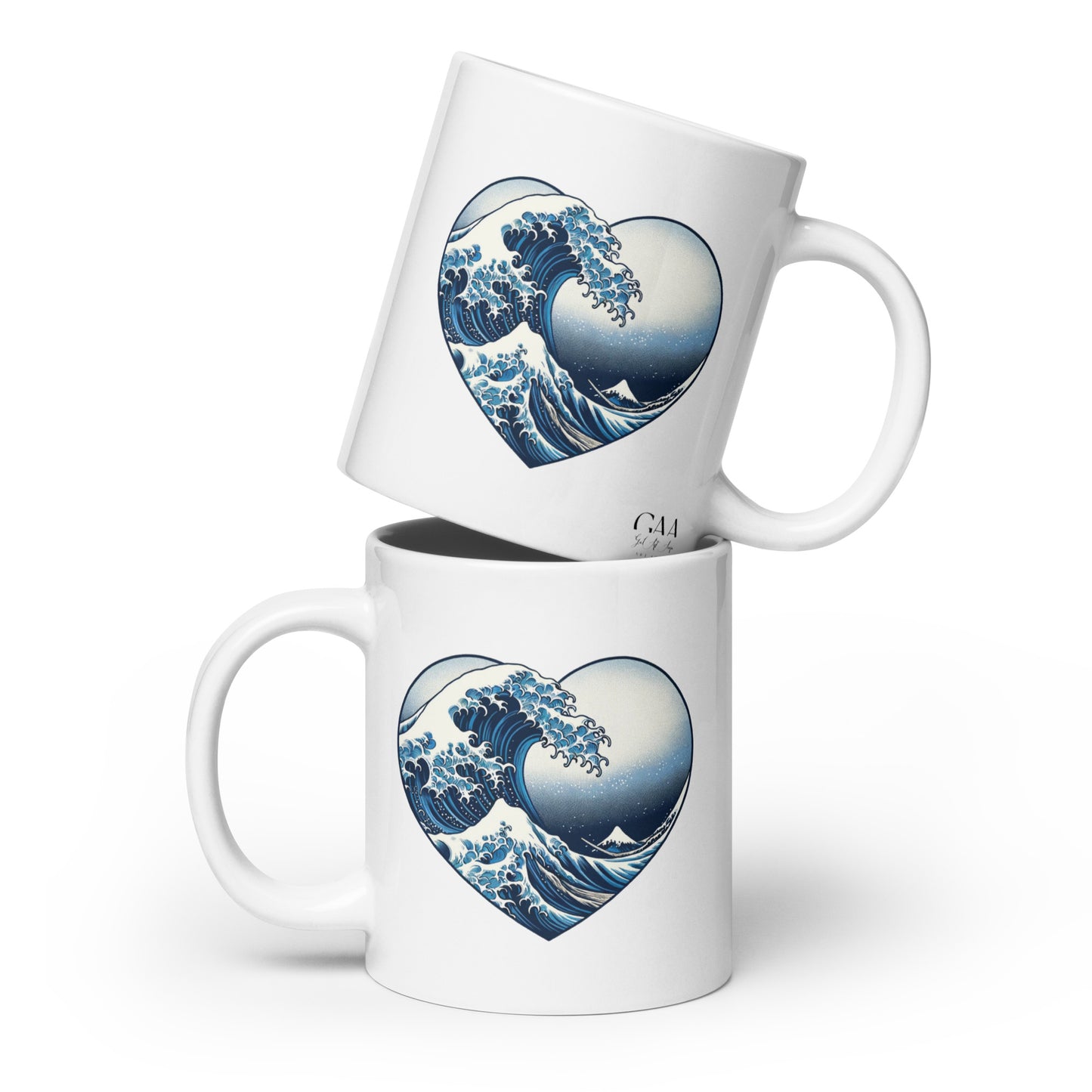 Mug Blanc Brillant "Coeur de la Vague" - Hokusai Galartaura