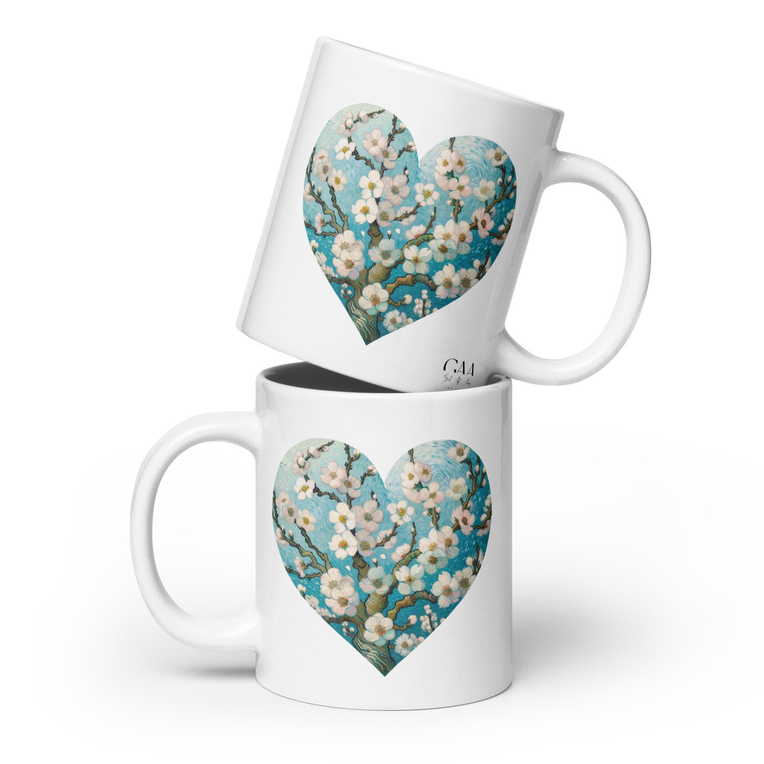 Mug Blanc Brillant "Coeur d'amandier en fleur " - Van Gogh Galartaura